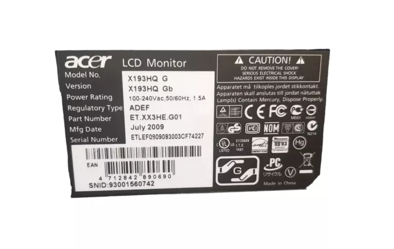 MONITOR ACER X193HQ G