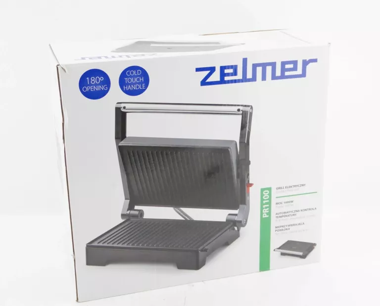 KONTAKTOWY, SKŁADANY GRILL ELEKTRYCZNY ZELMER HAKU SREBRNY SZARY 1000 W