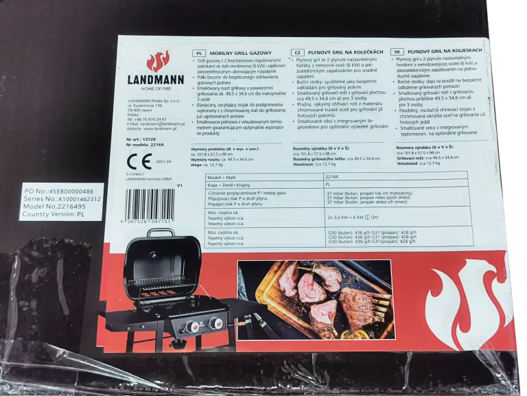 GRILL GAZOWY 2.0 Z RUSZTEM EMALIOWANYM LANDMANN 13729 - STAN IDEALNY!