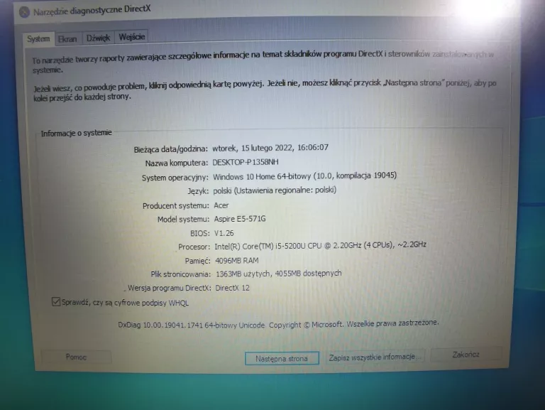 LAPTOP ACER ASPIRE E15 4RAM +GRAF +LAD