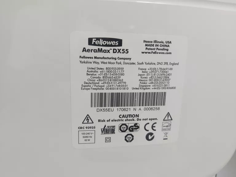 OCZYSZCZACZ POWIETRZA FELLOWES AERAMAX DX55 + FILTRY