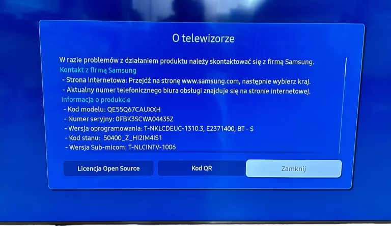 TELEWIZOR SAMSUNG 55 CALI QE55Q67CAU!