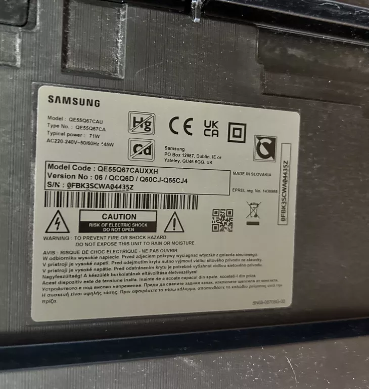 TELEWIZOR SAMSUNG 55 CALI QE55Q67CAU!