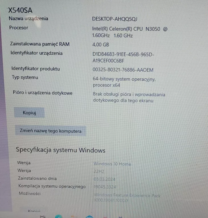 LAPTOP ASUS R540S / INTEL N3050 4GB RAM