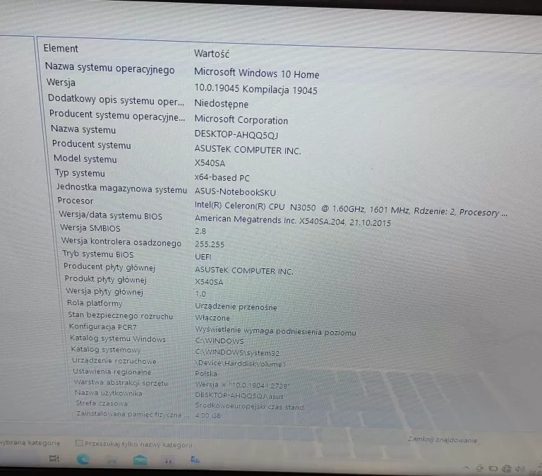 LAPTOP ASUS R540S / INTEL N3050 4GB RAM