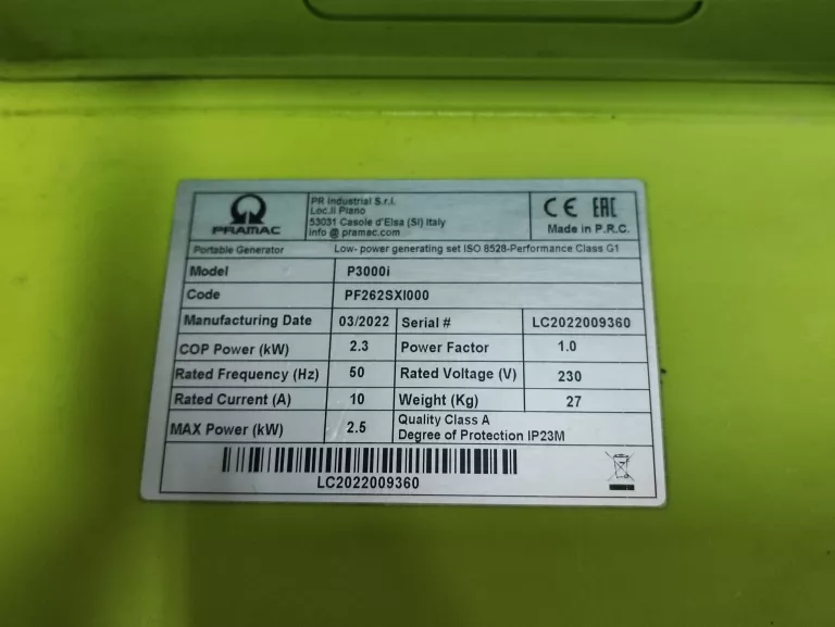 AGREGAT PRĄDOTWÓRCZY PRAMAC P3000I