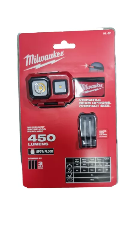 MILWAUKEE HL-SF - ALKALICZNA LATARKA - CZOŁÓWKA, 450 LM, 3 X AAA