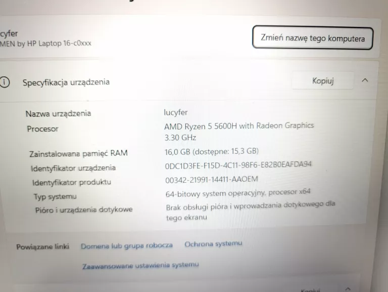 HP OMEN 16-C0220NW RYZEN 5 16/512 GB SSD/3050TI/W11