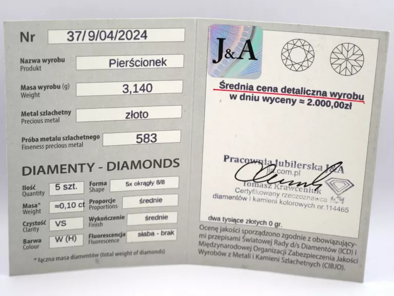 ZŁOTY PIERŚCIONEK Z DIAMENTAMI - 585 14K R.17 3,14G CERT
