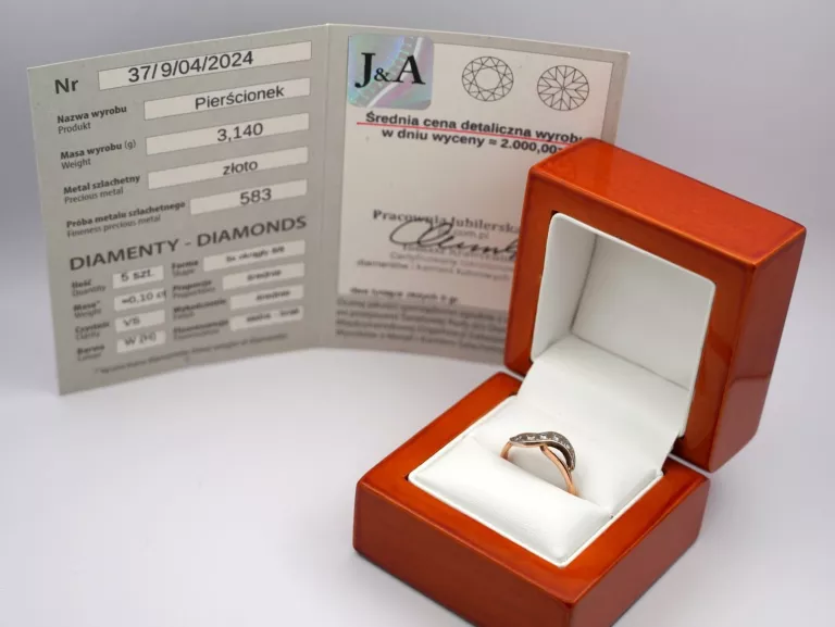 ZŁOTY PIERŚCIONEK Z DIAMENTAMI - 585 14K R.17 3,14G CERT