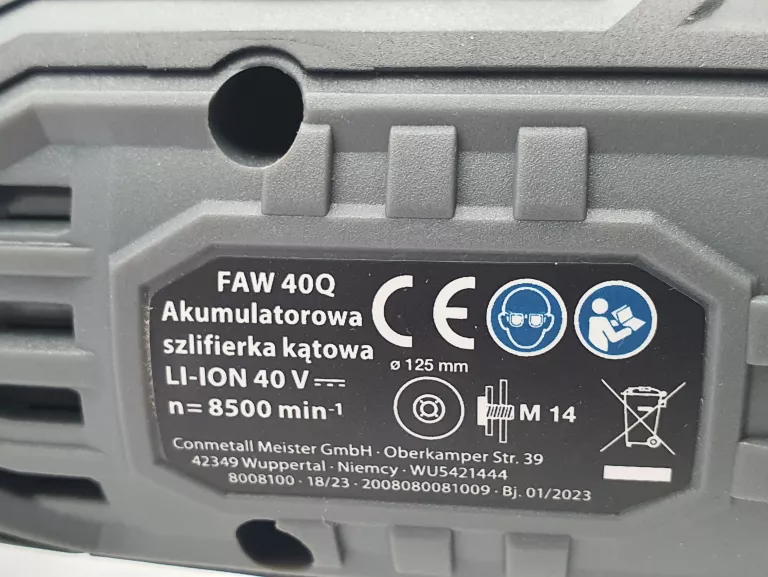 SZLIFIERKA KĄTOWA FERREX FAW40Q 40V 125MM + AKU 5,0AH + ŁADOWARKA JAK NOWA
