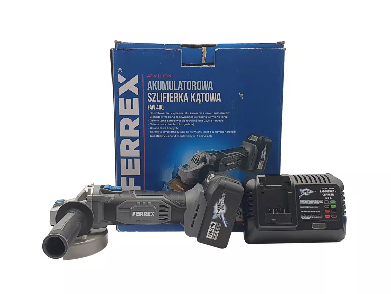 SZLIFIERKA KĄTOWA FERREX FAW40Q 40V 125MM + AKU 5,0AH + ŁADOWARKA JAK NOWA