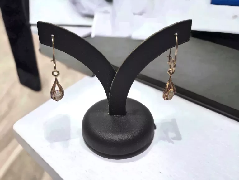 ZŁOTE KOLCZYKI ŁEZKI Z KRYSZTAŁEM GÓRSKIM 583 2,05G DŁ 3,5CM