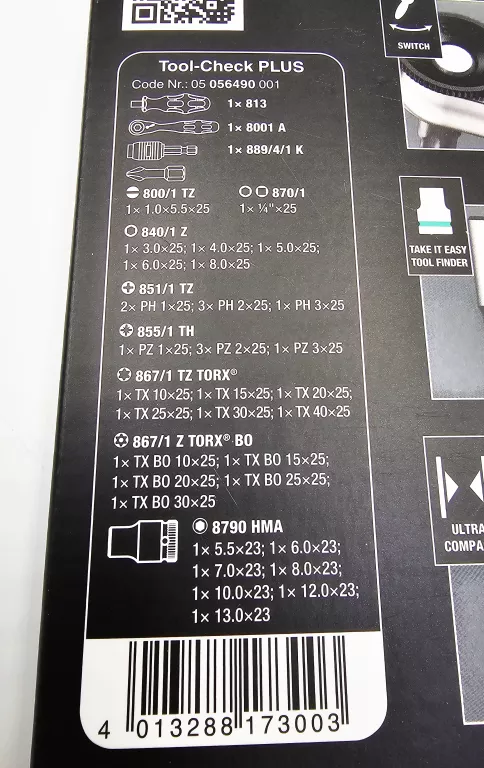 ZESTAW BITÓW I NASADEK WERA TOOL-CHECK PLUS 05 056490 001 / 39 ELEMENTÓW
