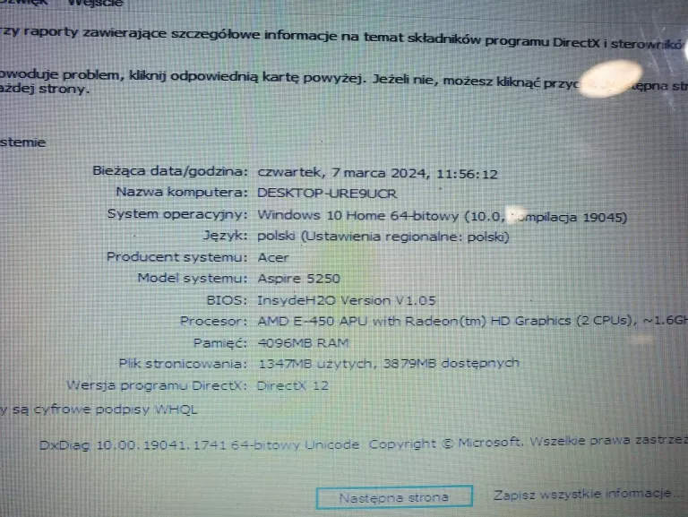 LAPTOP ACER ASPIRE 5250 IC 4RAM 450 GB