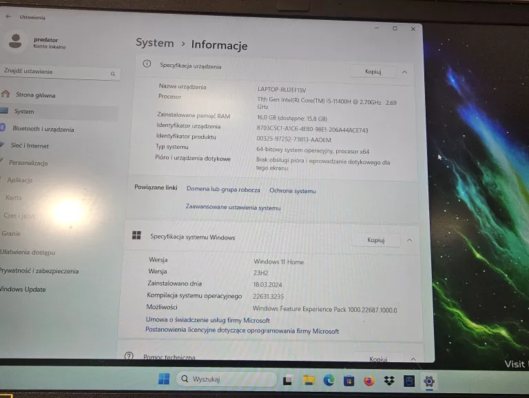 ACER PREDATOR TRITON 300 PT315-53-53CA 16 GB I5 RTX3050TI