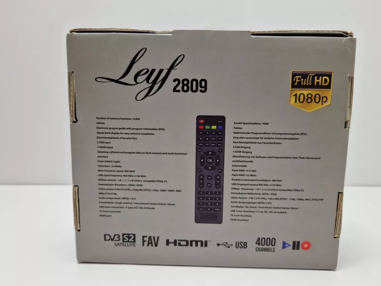 CYFROWY ODBIORNIK SATELITARNY TUNER DVB-T2 LEYF 2809+ PILOT CZARNY