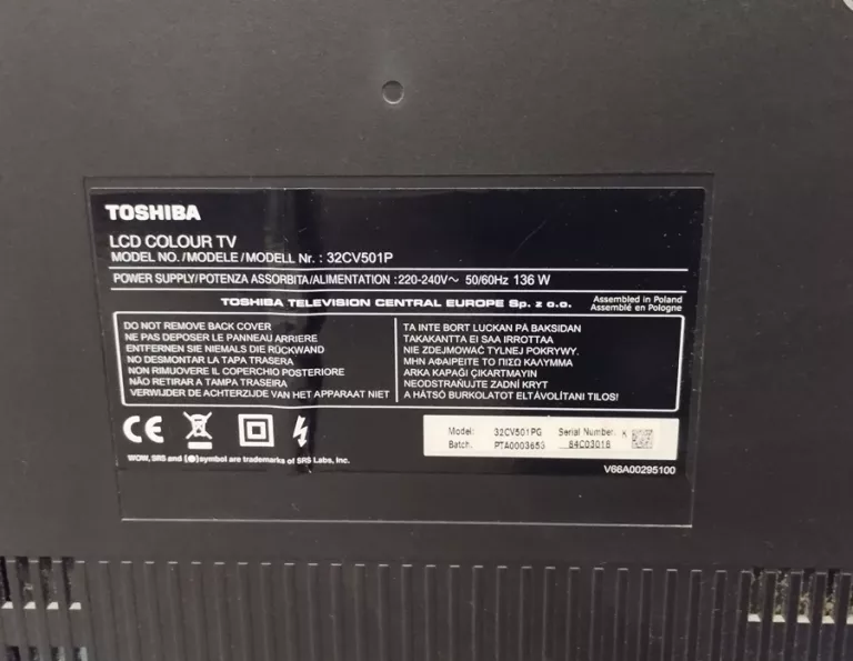 TOSHIBA LED COLOUR TV 32CV501P 32" LCD 1366X768 16:9