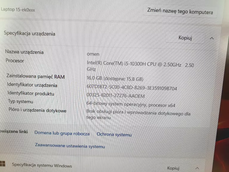 LAPTOP HP OMEN 15-EK0026NW