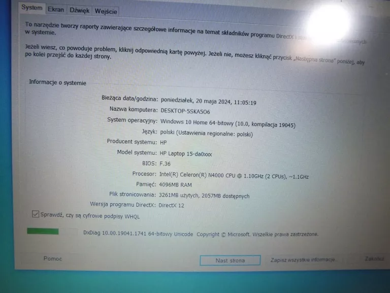 LAPTOP HP 15-DAOXXX IC 4RAM 6969 CND9010PPZ BRAK ŁADOWARKI