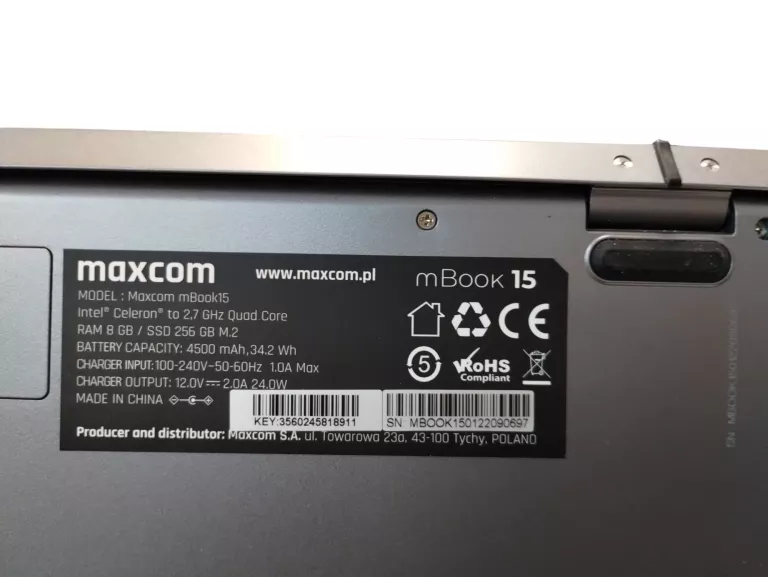 USZKODZONY LAPTOP MAXCOM MBOOK14 CELERON J4125 8/256 GB SSD 14"