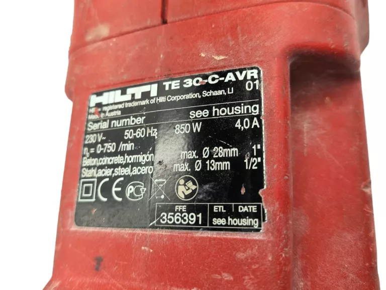 MŁOTOWIERTARKA HILTI TE 30-C-AVR 3.6J 850W 1100 OBR/MIN