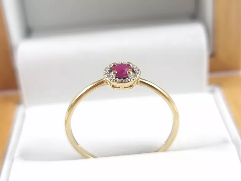 ZŁOTY PIERŚCIONEK DIAMENTY RUBIN 1,13G R17 375