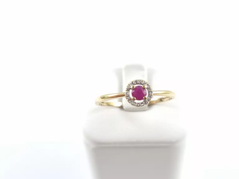 ZŁOTY PIERŚCIONEK DIAMENTY RUBIN 1,13G R17 375