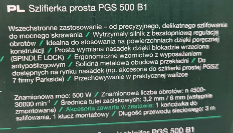 SZLIFIERKA PROSTA PARKSIDE PGS 500 B1 500W
