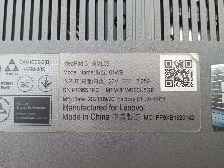 LAPTOP LENOVO IDEAPAD 3 15IML05 15,6'' I5-10210U 8GB RAM 256GB SSD WIN11