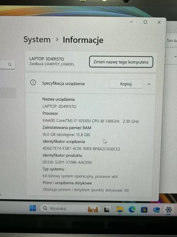 LAPTOP ASUS ZENBOOK UX481F 16GB/ 1TB SSD/ I7/ WIN11