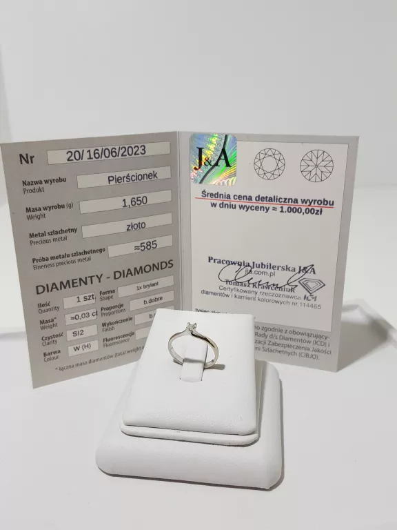 ZŁOTY PIERŚCIONEK Z BRYLANTEM PR. 585 R. 10 GRAM 1,66