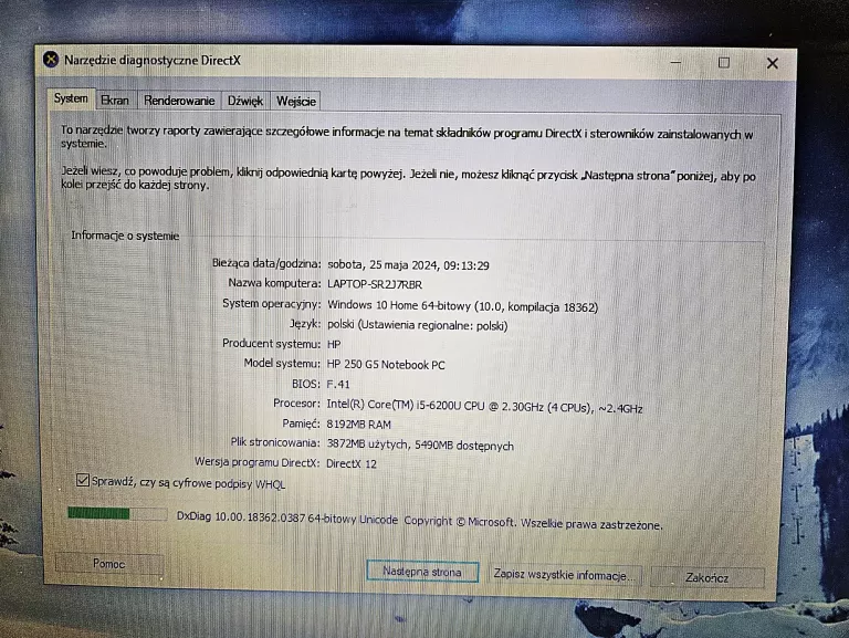LAPTOP HP 250 G5 + ŁAD [I5/8GB/1TB/WIN10]