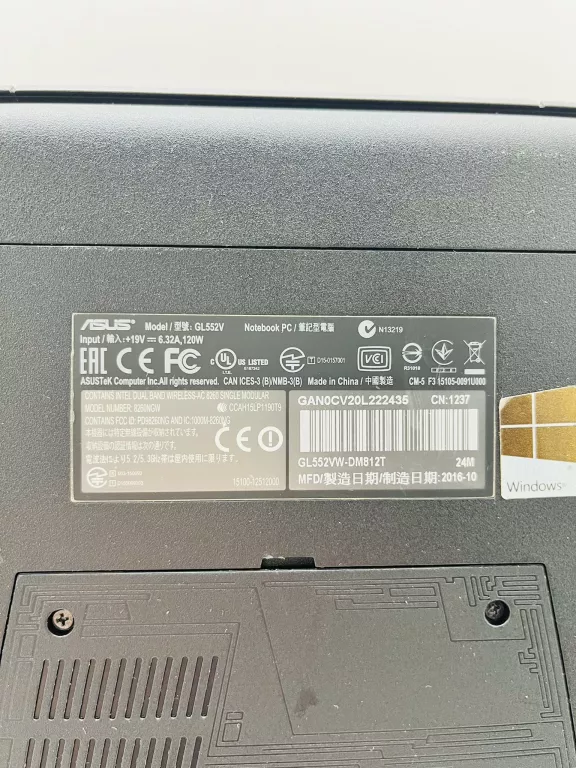 LAPTOP ASUS GL552V I7-6700/8GB/128GB/1TB