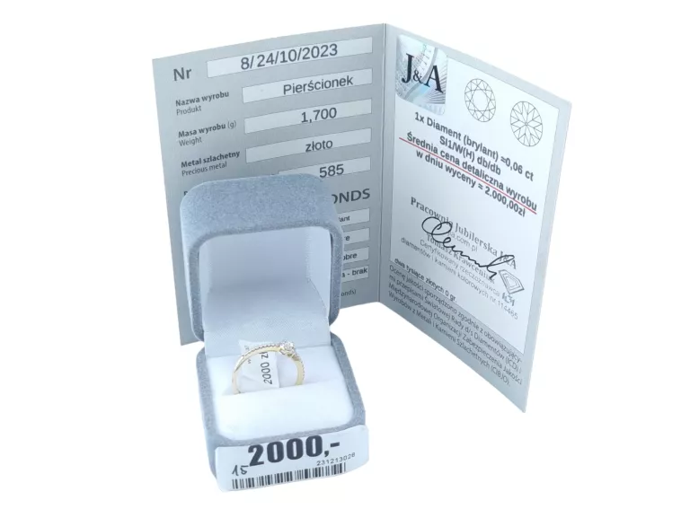 NIEBANALNY ZŁOTY PIERŚCIONEK DIAMENTY WYCENA PR.585