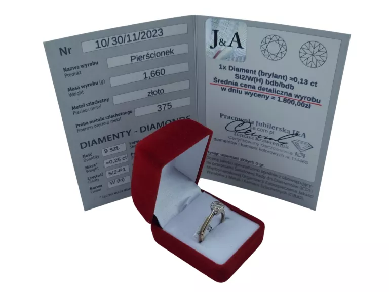 CUDOWNY ZŁOTY PIERŚCIONEK DIAMENTY 375 R.12 WYCENA