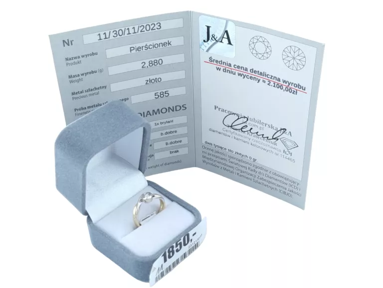 PRZEŚLICZNY ZŁOTY PIERŚCIONEK PR.585 R.9 DIAMENTY WYCENA