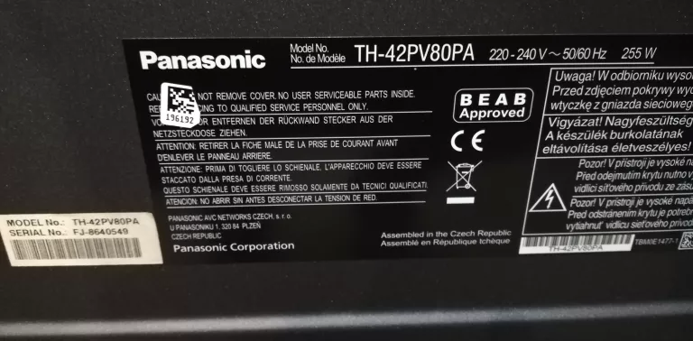 TELEWIZOR PANASONIC VIERA MODEL TH-42PV80PA + PILOT