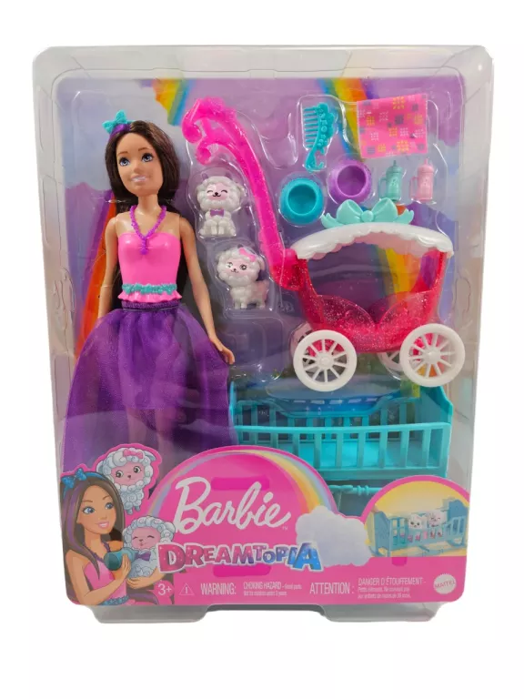 BARBIE LALKA SKIPPER I ZESTAW DO KARMIENIA Z OWIECZKAMI I WÓZKIEM HLC29