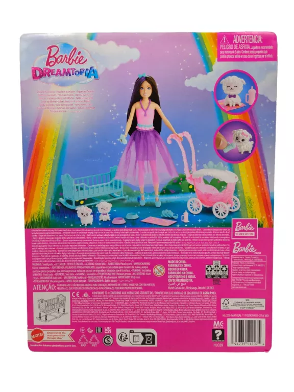 BARBIE LALKA SKIPPER I ZESTAW DO KARMIENIA Z OWIECZKAMI I WÓZKIEM HLC29
