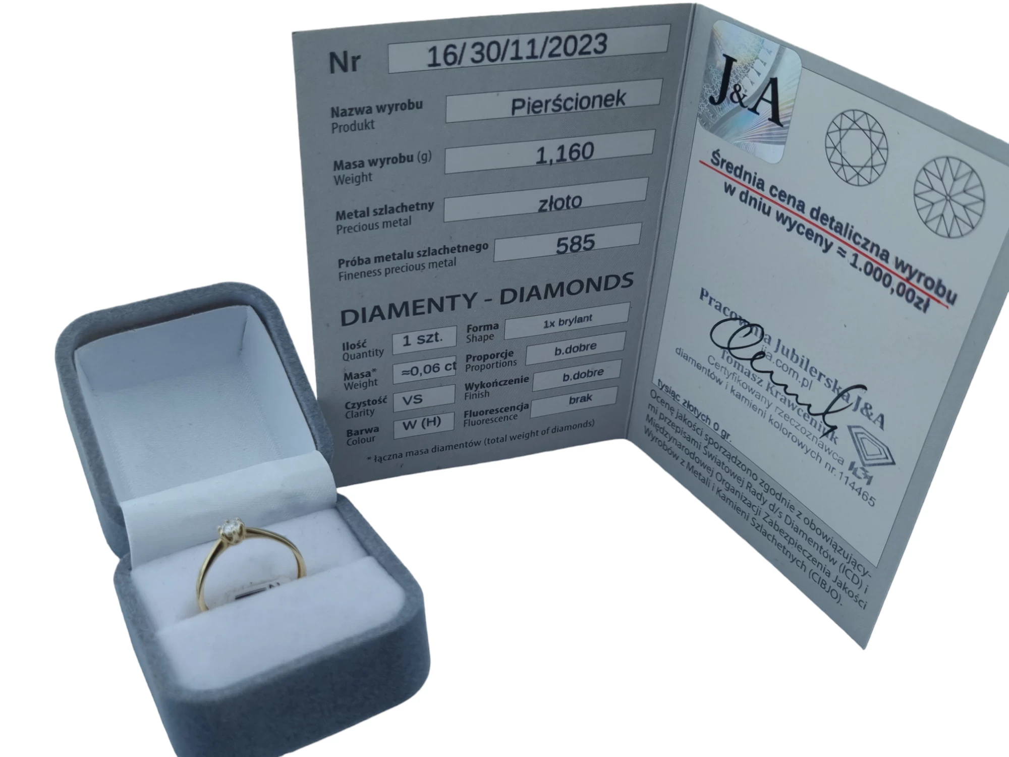 boski-zloty-pierscionek-pr-585-diament-wycena-hallera-53-wroclaw