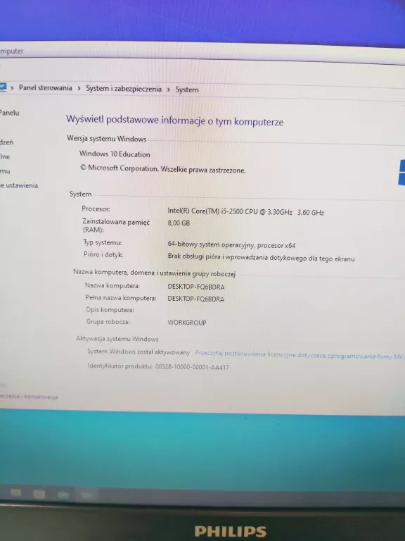 KOMP.STACJONARNY W10/8GBR/GTX1050TI/I5/126GB SSD+MYSZ,KABLE,KLAW,MONITOR