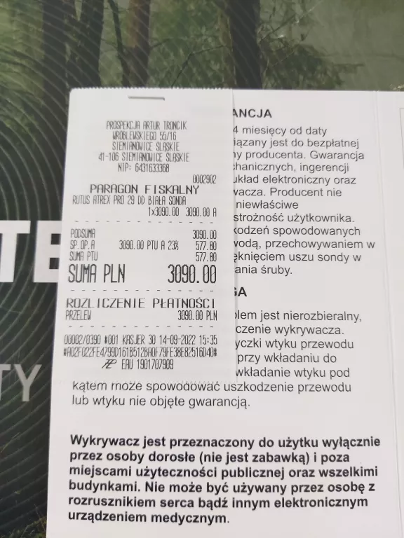 WYKRYWACZ RUTUS ATREX PRO 29'DD SONDA BIAŁA CEWKA KPL + GW Z 14.09.2022