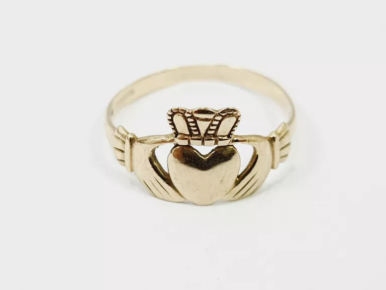 TRADYCYJNY IRLANDZKI ZŁOTY PIERŚCIONEK 1,20G 375 9K R13 CLADDAGH