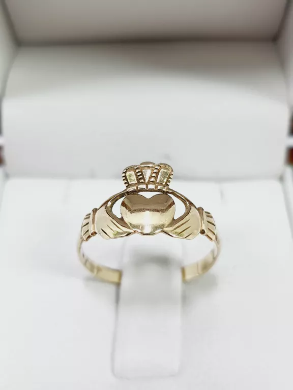 TRADYCYJNY IRLANDZKI ZŁOTY PIERŚCIONEK 1,20G 375 9K R13 CLADDAGH