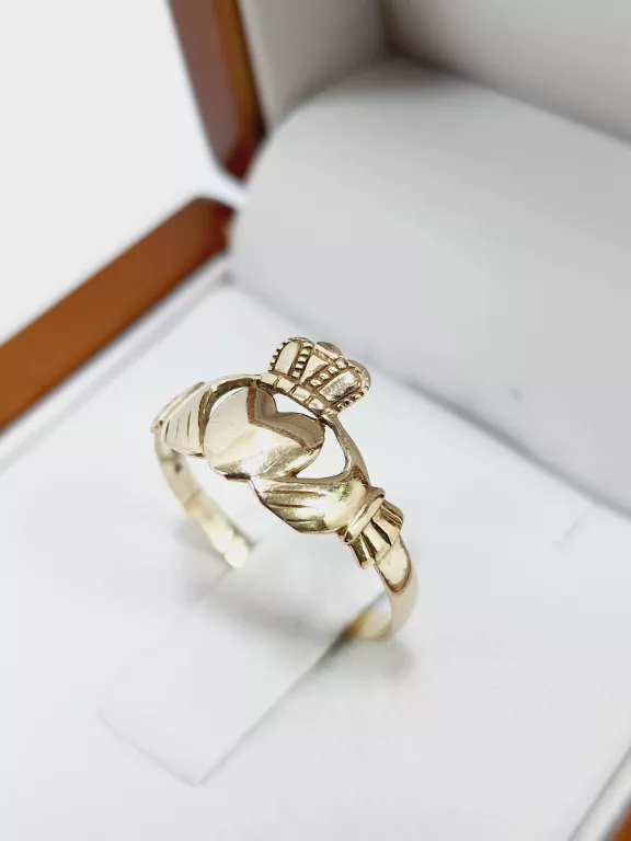 TRADYCYJNY IRLANDZKI ZŁOTY PIERŚCIONEK 1,20G 375 9K R13 CLADDAGH
