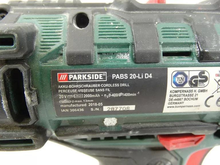 WKRĘTARKA PARKSIDE PABS 20-LI D4 WALIZKA