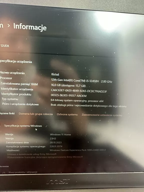 LAPTOP MSI MS-16R8 I5-1245 16/512GB RTX3050