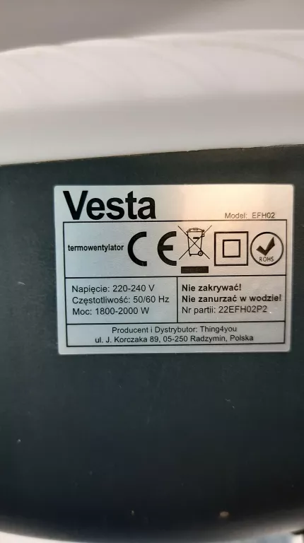 VESTA EFH02 TELMOWENTYLATOR /*OKAZJA*