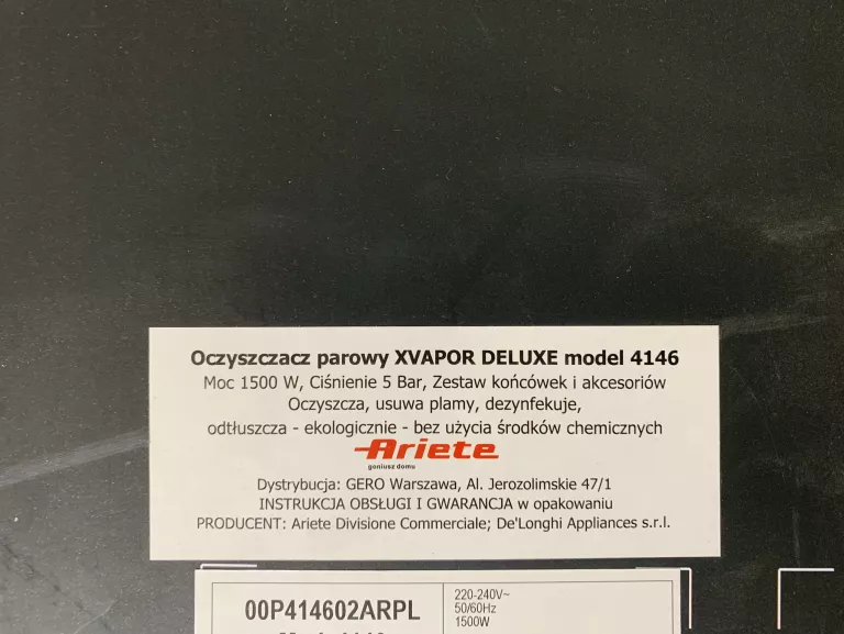 MYJKA PAROWA ARIETE XVAPOR DELUXE 4146 KOMPLET
